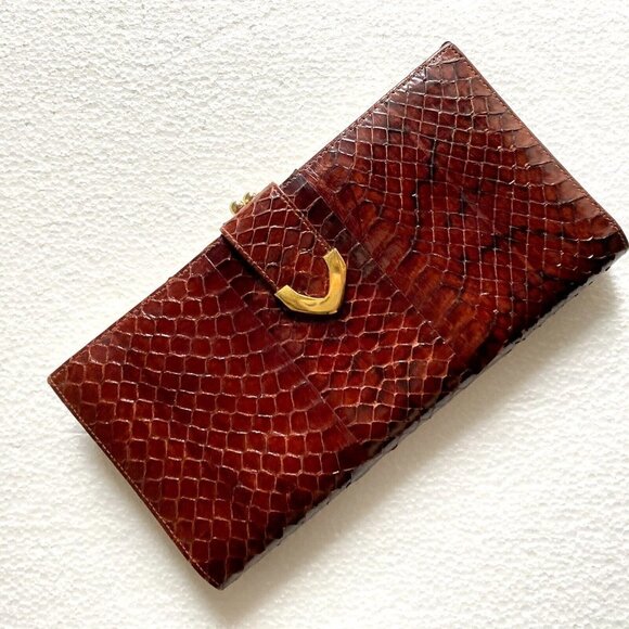 NIB Vintage Lizard Skin Burgundy Brown Long Wallet w Coin Compartment - Picture 1 of 13